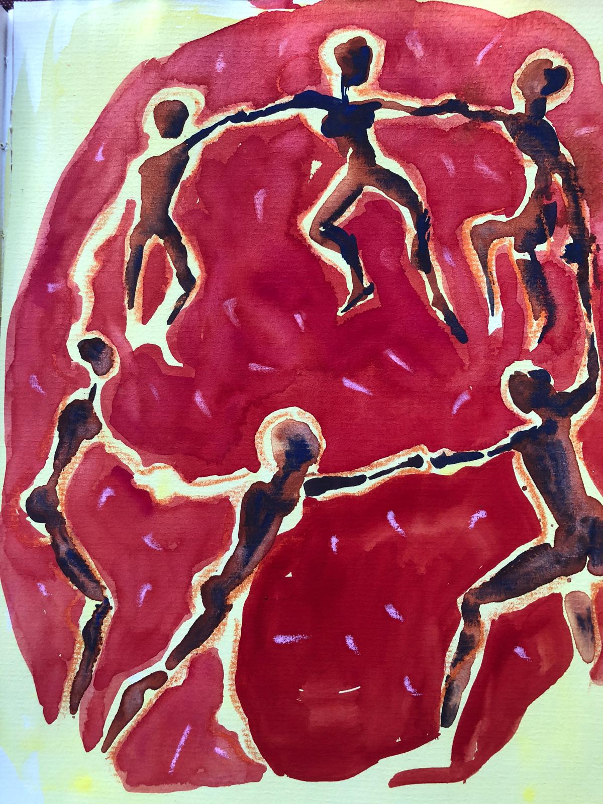 Aquarelle d'une ronde de danseurs